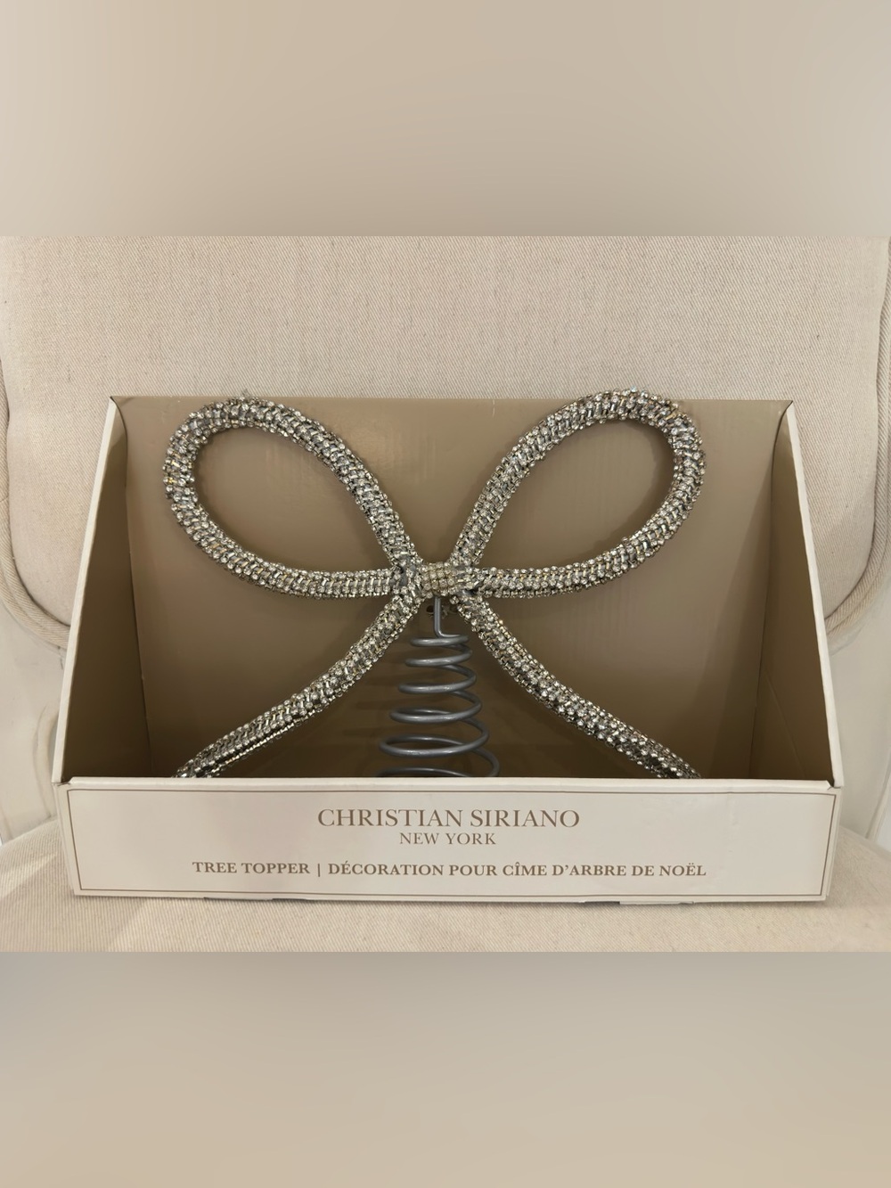 NWT Viral Christian Siriano Cream and Silver Bow Christmas Tree Topper